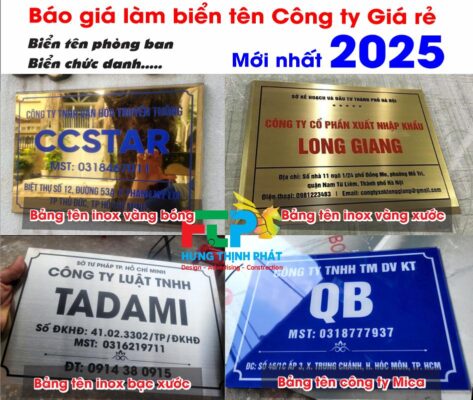 Báo giá biển tên công ty inox, biển tên công ty mica 2025